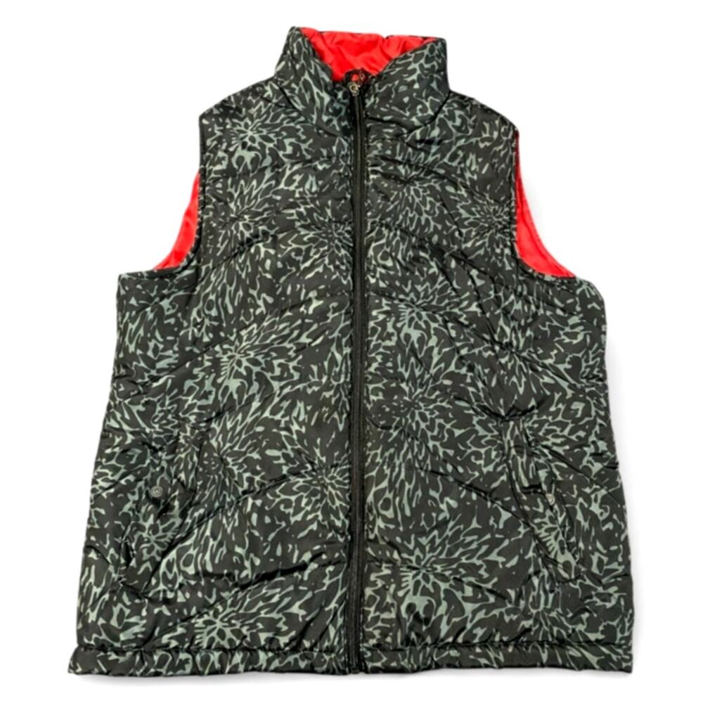 I5 Apparel Women's Puffer Vest XL Black Gray Abstract Design Full Zip Up Winter